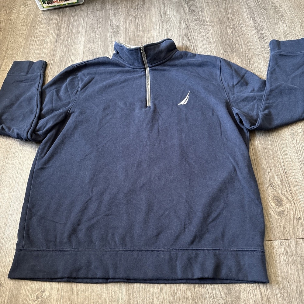 Nautica Mens XL Navy Heavyweight Cotton Knit Quarter Zip Pullover Sweater K9326M